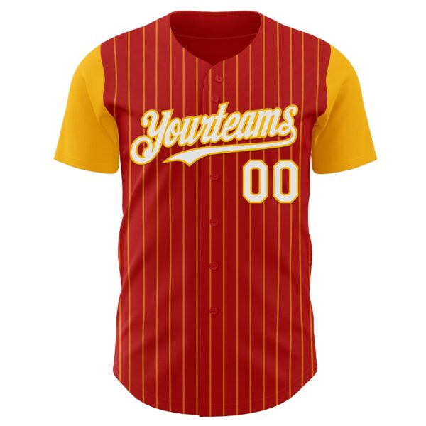 Custom Red Gold Pinstripe White Authentic Two Tone Baseball Jersey