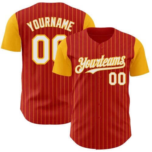Custom Red Gold Pinstripe White Authentic Two Tone Baseball Jersey