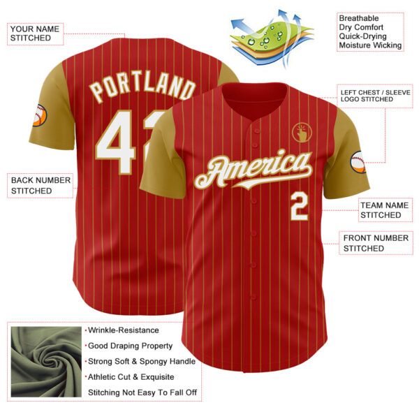 Custom Red Old Gold Pinstripe White Authentic Two Tone Baseball Jersey