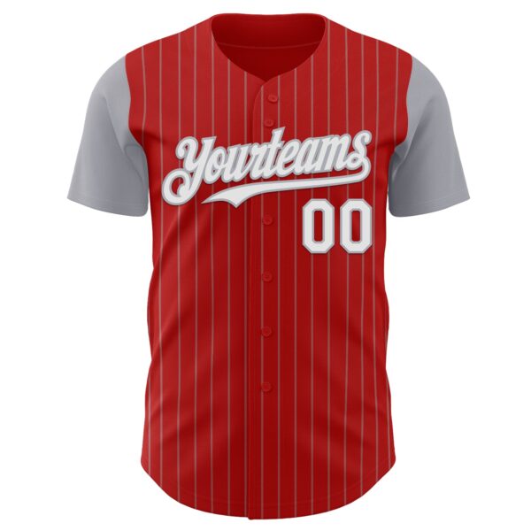 Custom Red Gray Pinstripe White Authentic Two Tone Baseball Jersey