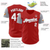 Custom Red Gray Pinstripe White Authentic Two Tone Baseball Jersey