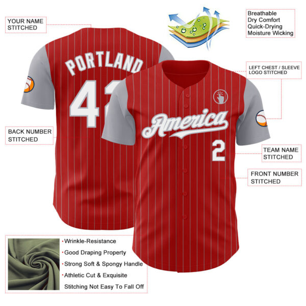 Custom Red Gray Pinstripe White Authentic Two Tone Baseball Jersey