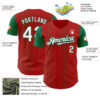 Custom Red Kelly Green Pinstripe White Authentic Two Tone Baseball Jersey
