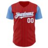 Custom Red Light Blue Pinstripe White Authentic Two Tone Baseball Jersey