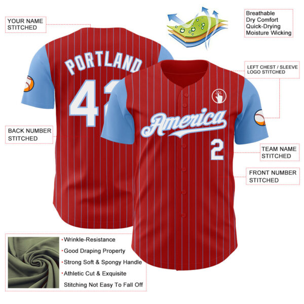 Custom Red Light Blue Pinstripe White Authentic Two Tone Baseball Jersey