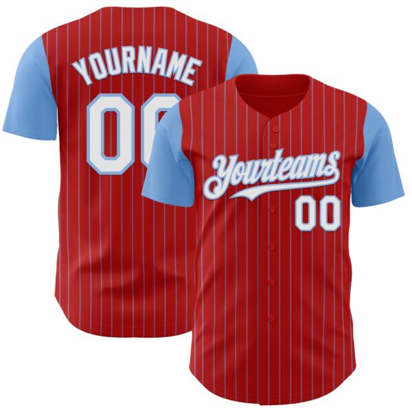 Custom Red Light Blue Pinstripe White Authentic Two Tone Baseball Jersey