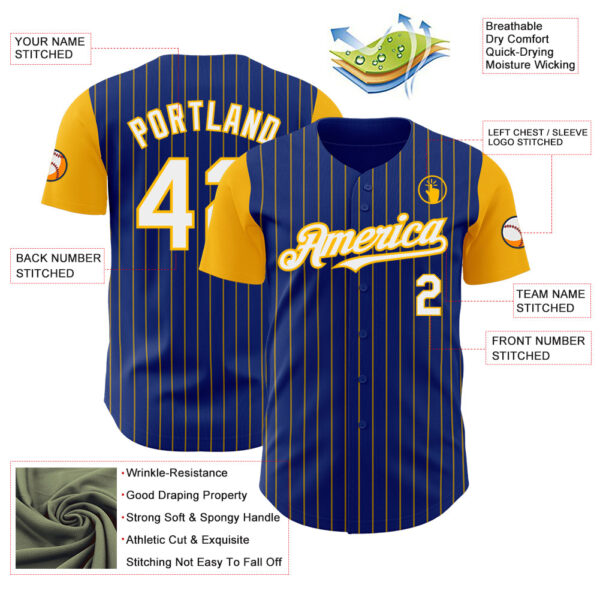 Custom Royal Gold Pinstripe White Authentic Two Tone Baseball Jersey