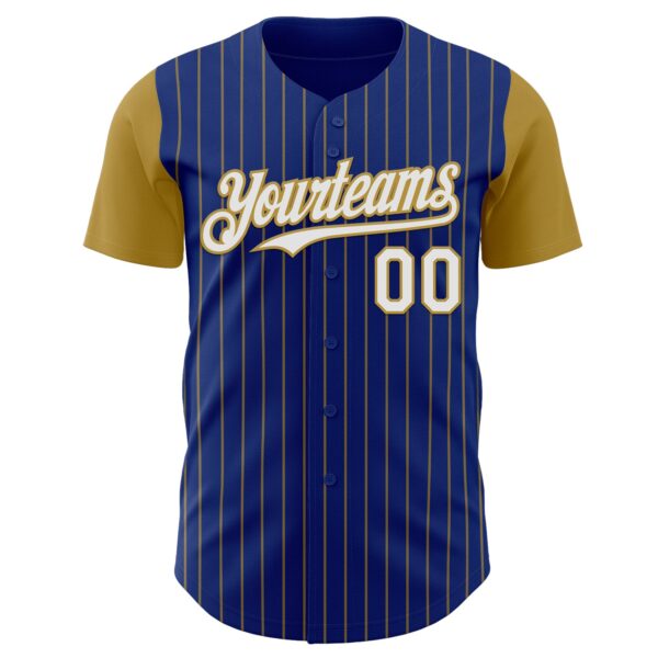 Custom Royal Old Gold Pinstripe White Authentic Two Tone Baseball Jersey