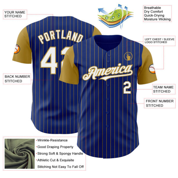 Custom Royal Old Gold Pinstripe White Authentic Two Tone Baseball Jersey