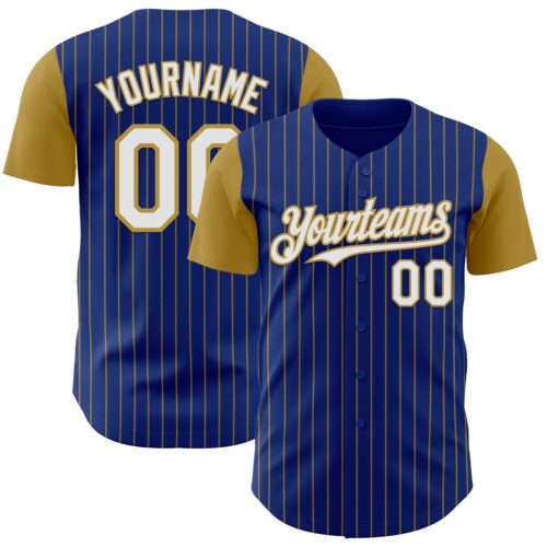 Custom Royal Old Gold Pinstripe White Authentic Two Tone Baseball Jersey