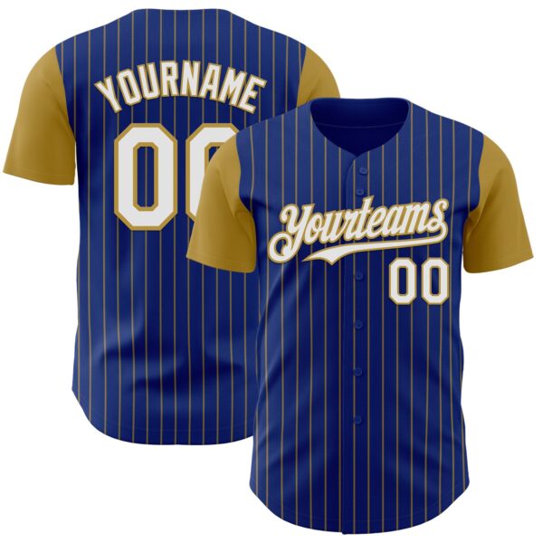 Custom Royal Old Gold Pinstripe White Authentic Two Tone Baseball Jersey