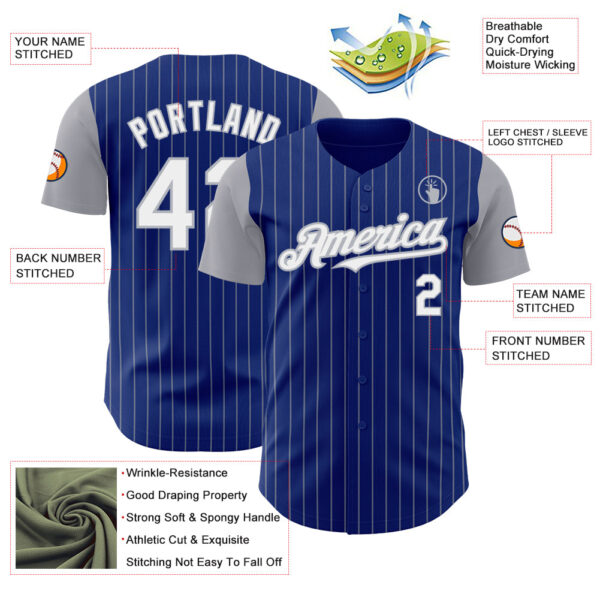 Custom Royal Gray Pinstripe White Authentic Two Tone Baseball Jersey