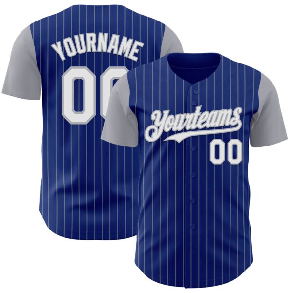 Custom Royal Gray Pinstripe White Authentic Two Tone Baseball Jersey