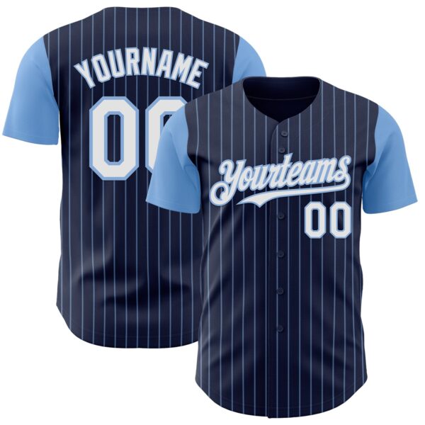Custom Navy Light Blue Pinstripe White Authentic Two Tone Baseball Jersey