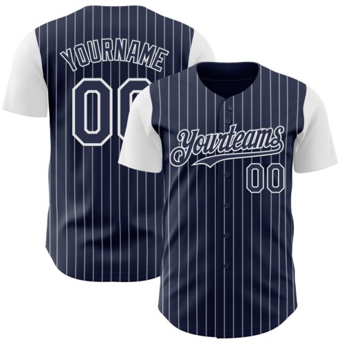 Custom Navy White Pinstripe White Authentic Two Tone Baseball Jersey