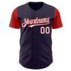 Custom Navy Red Pinstripe White Authentic Two Tone Baseball Jersey