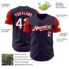 Custom Navy Red Pinstripe White Authentic Two Tone Baseball Jersey