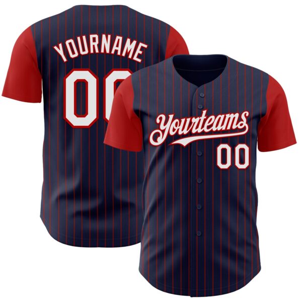 Custom Navy Red Pinstripe White Authentic Two Tone Baseball Jersey