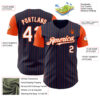 Custom Navy Orange Pinstripe White Authentic Two Tone Baseball Jersey