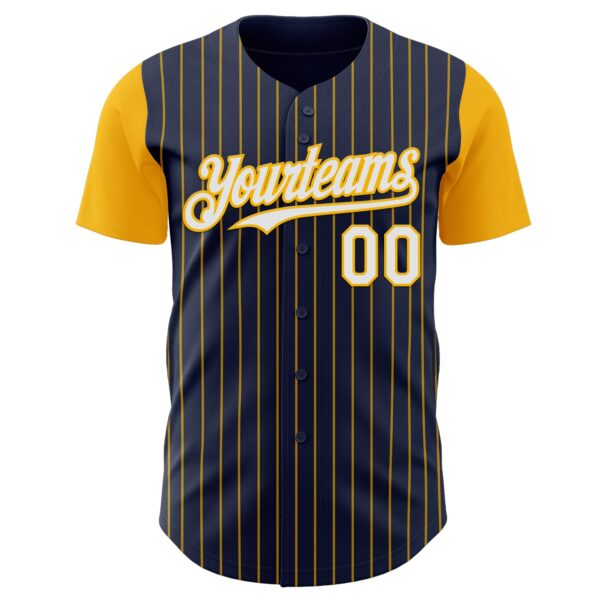 Custom Navy Gold Pinstripe White Authentic Two Tone Baseball Jersey