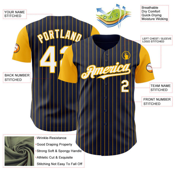 Custom Navy Gold Pinstripe White Authentic Two Tone Baseball Jersey