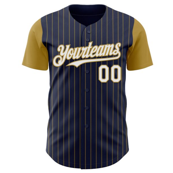 Custom Navy Old Gold Pinstripe White Authentic Two Tone Baseball Jersey