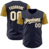 Custom Navy Old Gold Pinstripe White Authentic Two Tone Baseball Jersey
