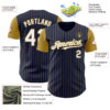 Custom Navy Old Gold Pinstripe White Authentic Two Tone Baseball Jersey