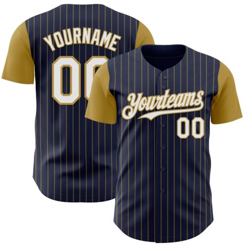 Custom Navy Old Gold Pinstripe White Authentic Two Tone Baseball Jersey