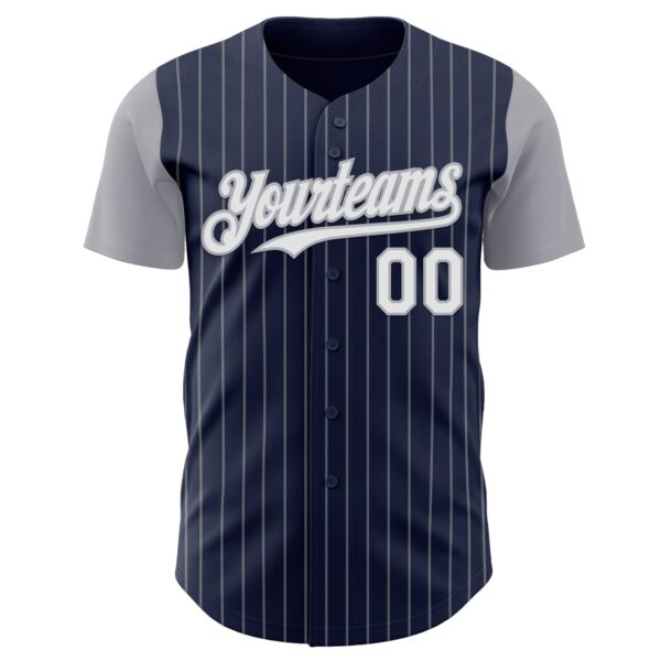 Custom Navy Gray Pinstripe White Authentic Two Tone Baseball Jersey