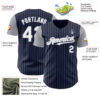 Custom Navy Gray Pinstripe White Authentic Two Tone Baseball Jersey