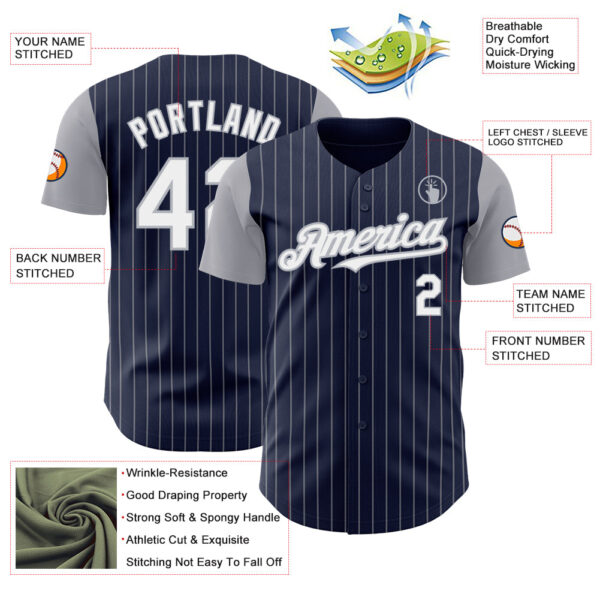 Custom Navy Gray Pinstripe White Authentic Two Tone Baseball Jersey