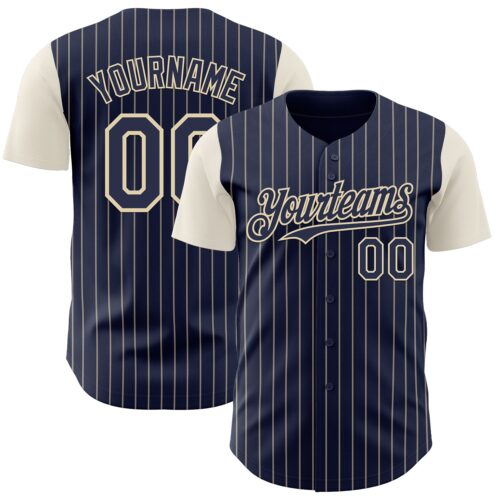 Custom Navy Cream Pinstripe Cream Authentic Two Tone Baseball Jersey
