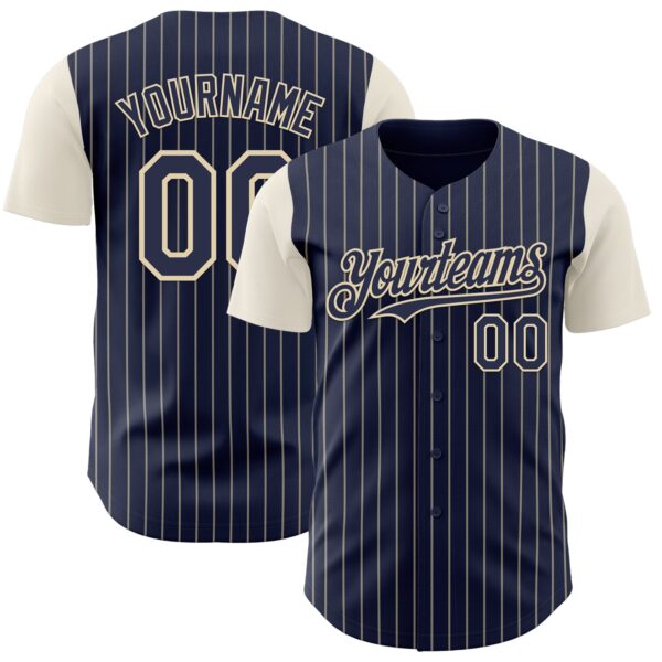 Custom Navy Cream Pinstripe Cream Authentic Two Tone Baseball Jersey
