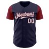 Custom Navy Crimson Pinstripe White Authentic Two Tone Baseball Jersey