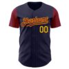 Custom Navy Crimson Pinstripe Gold Authentic Two Tone Baseball Jersey