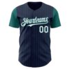 Custom Navy Teal Pinstripe White Authentic Two Tone Baseball Jersey