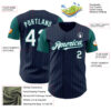 Custom Navy Teal Pinstripe White Authentic Two Tone Baseball Jersey
