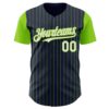 Custom Navy Neon Green Pinstripe White Authentic Two Tone Baseball Jersey