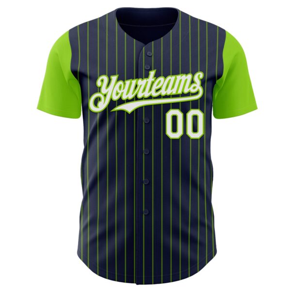 Custom Navy Neon Green Pinstripe White Authentic Two Tone Baseball Jersey
