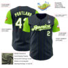 Custom Navy Neon Green Pinstripe White Authentic Two Tone Baseball Jersey