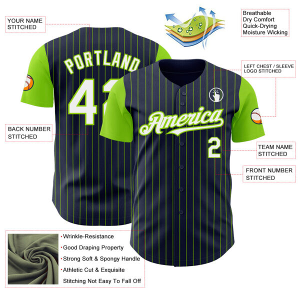 Custom Navy Neon Green Pinstripe White Authentic Two Tone Baseball Jersey