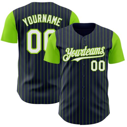 TwoTone1272 Custom Navy Neon Green Pinstripe White Authentic Two Tone Baseball Jersey