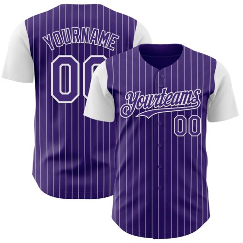 Custom Purple White Pinstripe White Authentic Two Tone Baseball Jersey