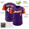 Custom Purple Orange Pinstripe White Authentic Two Tone Baseball Jersey
