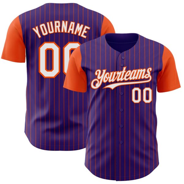 Custom Purple Orange Pinstripe White Authentic Two Tone Baseball Jersey