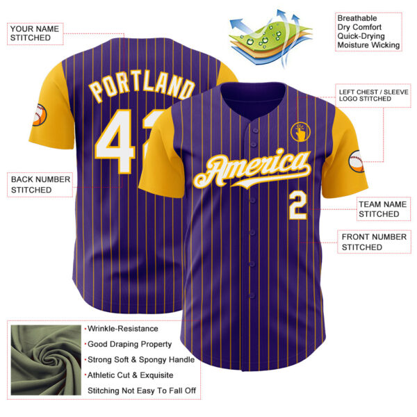 Custom Purple Gold Pinstripe White Authentic Two Tone Baseball Jersey