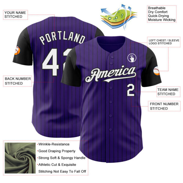 Custom Purple Black Pinstripe White Authentic Two Tone Baseball Jersey