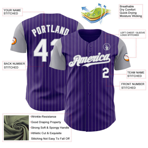 Custom Purple Gray Pinstripe White Authentic Two Tone Baseball Jersey