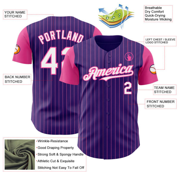 Custom Purple Pink Pinstripe White Authentic Two Tone Baseball Jersey